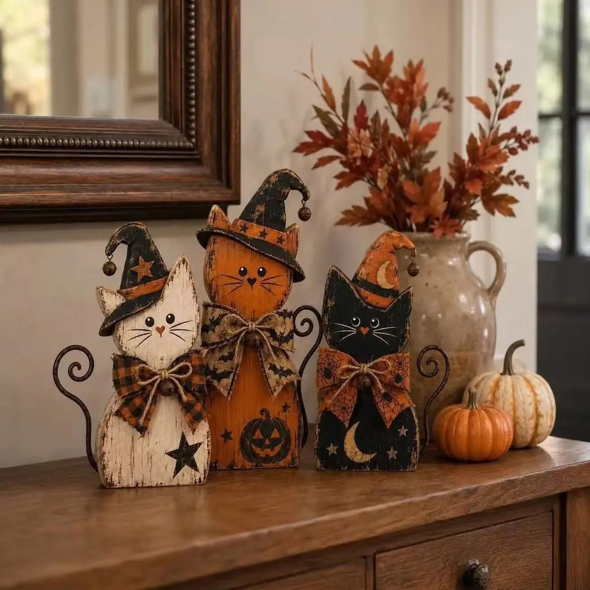 Vintage Wooden Halloween Decor Set