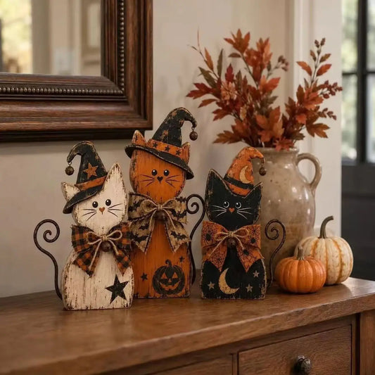Vintage Wooden Halloween Decor Set